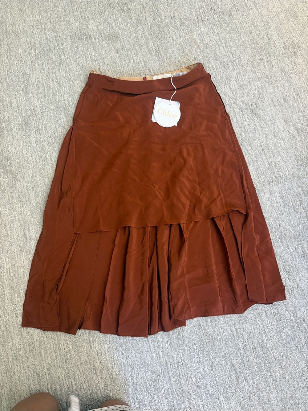 Chloe Rust Brown Asymmetrical Tiered Skirt
